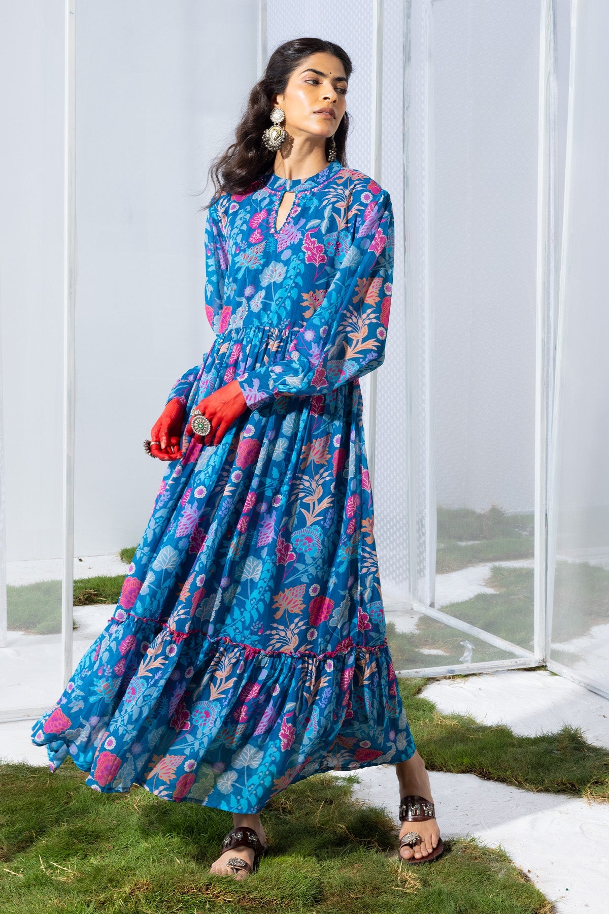 Blue Printed Flared Dress