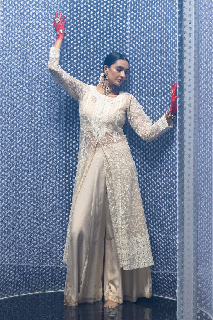Cream Dress with Printed Shrug