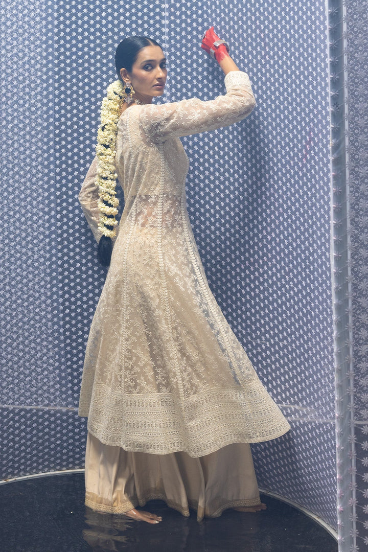 Cream Dress with Printed Shrug