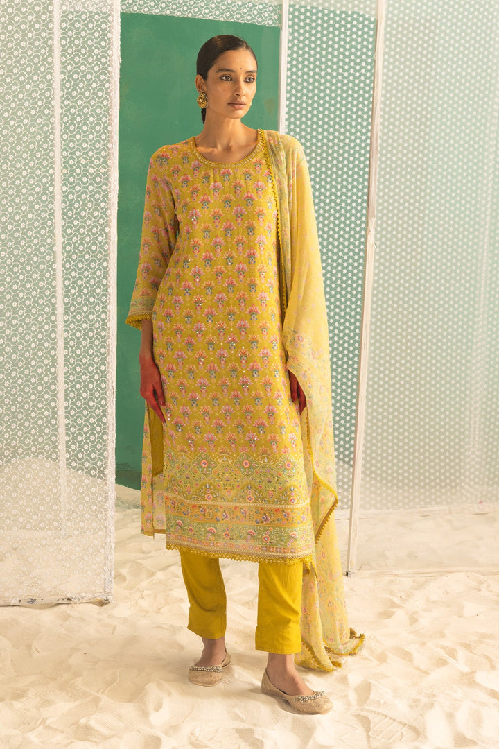 Green Embellished Straight Kurta Set