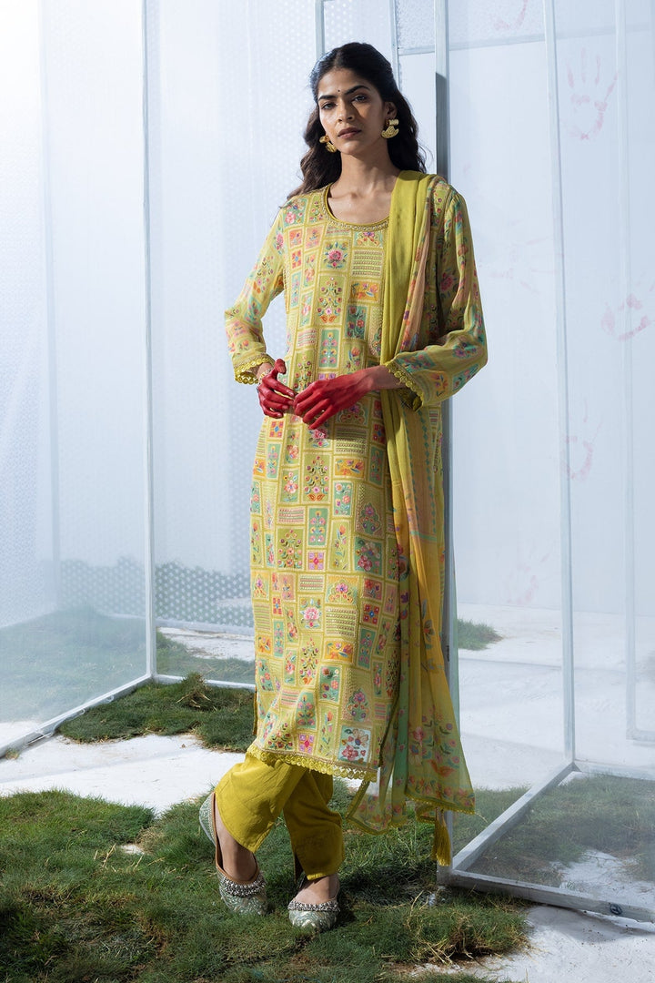 Green Embellished Straight Kurta Set