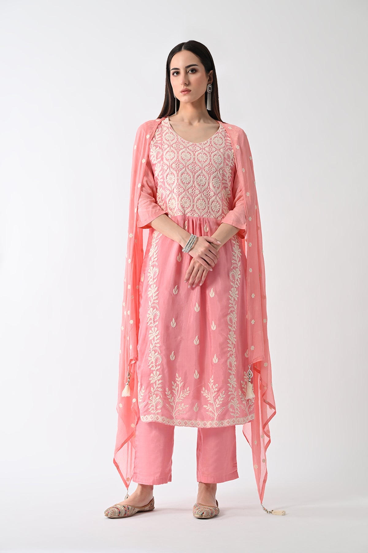 Peach Embroidered Kurta 3 Pcs Set