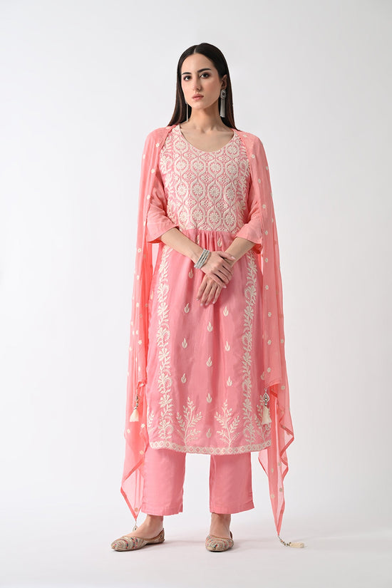 Peach Embroidered Kurta 3 Pcs Set