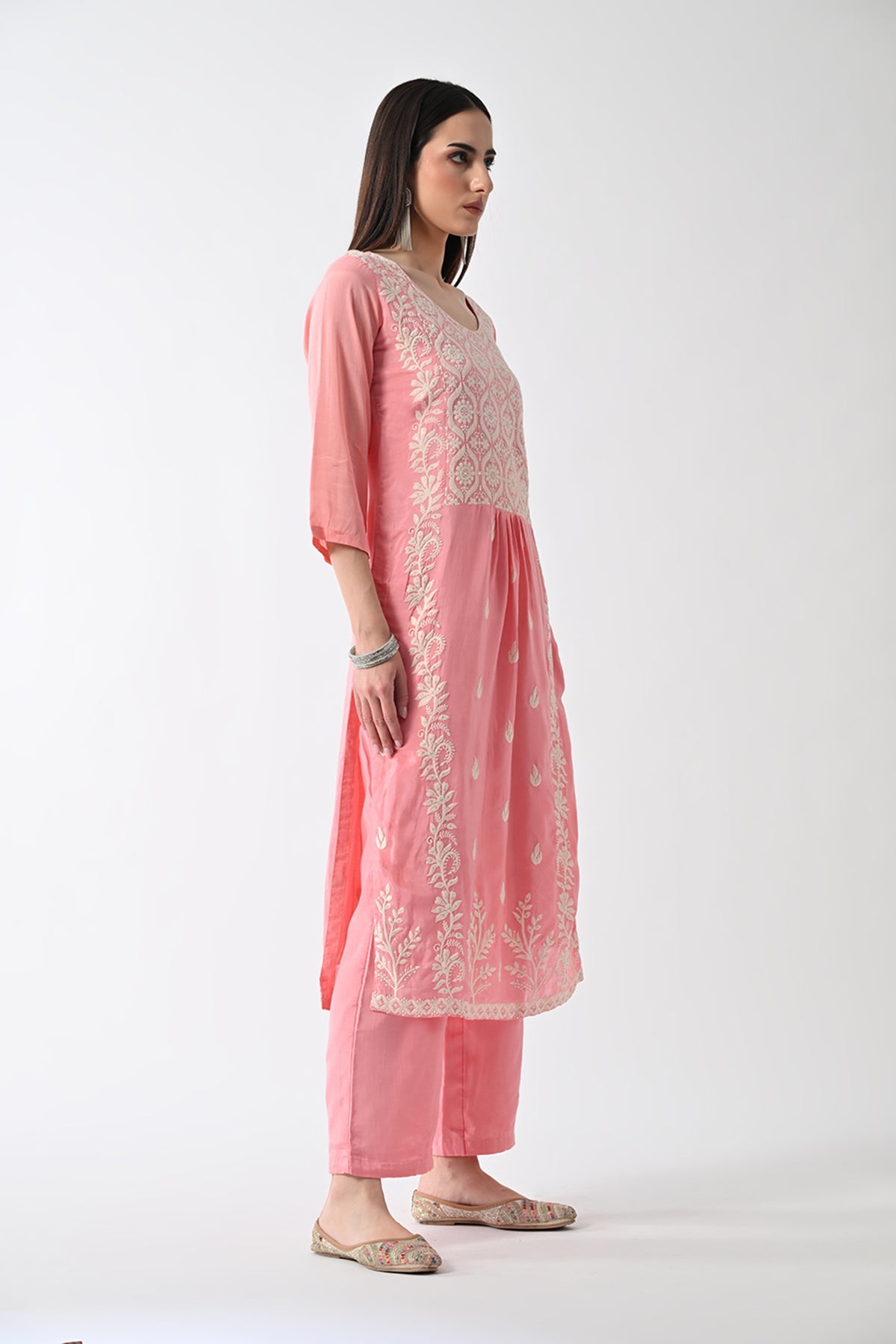 Peach Embroidered Kurta 3 Pcs Set