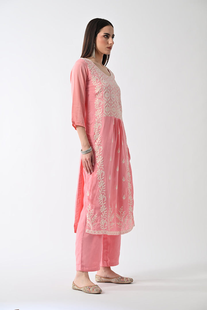 Peach Embroidered Kurta Set (3 Piece)