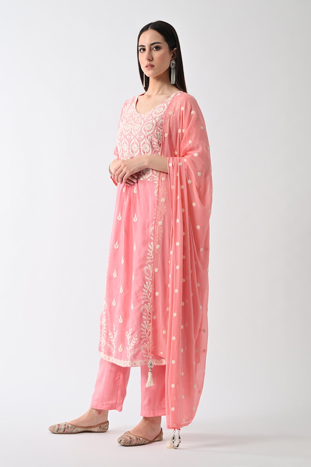 Peach Embroidered Kurta 3 Pcs Set