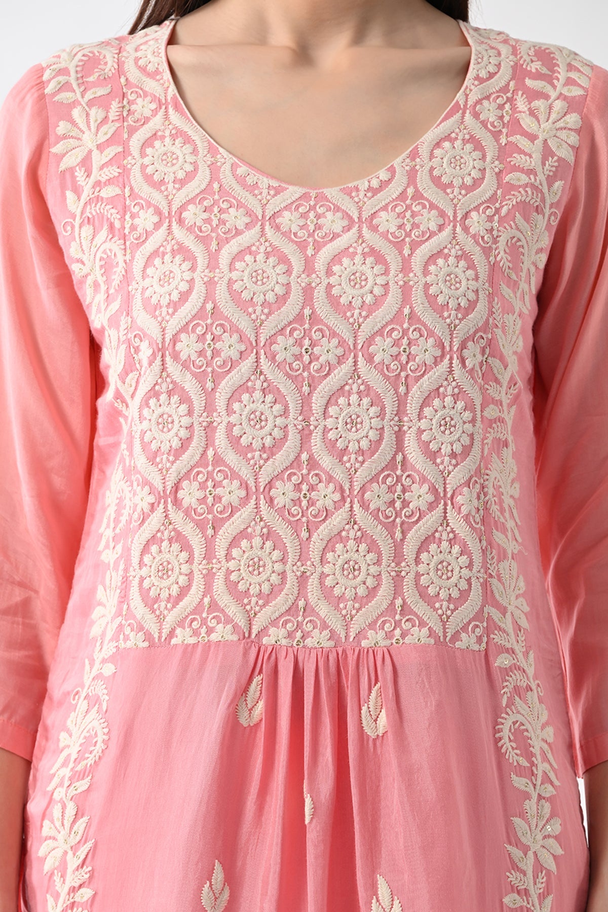 Peach Embroidered Kurta 3 Pcs Set