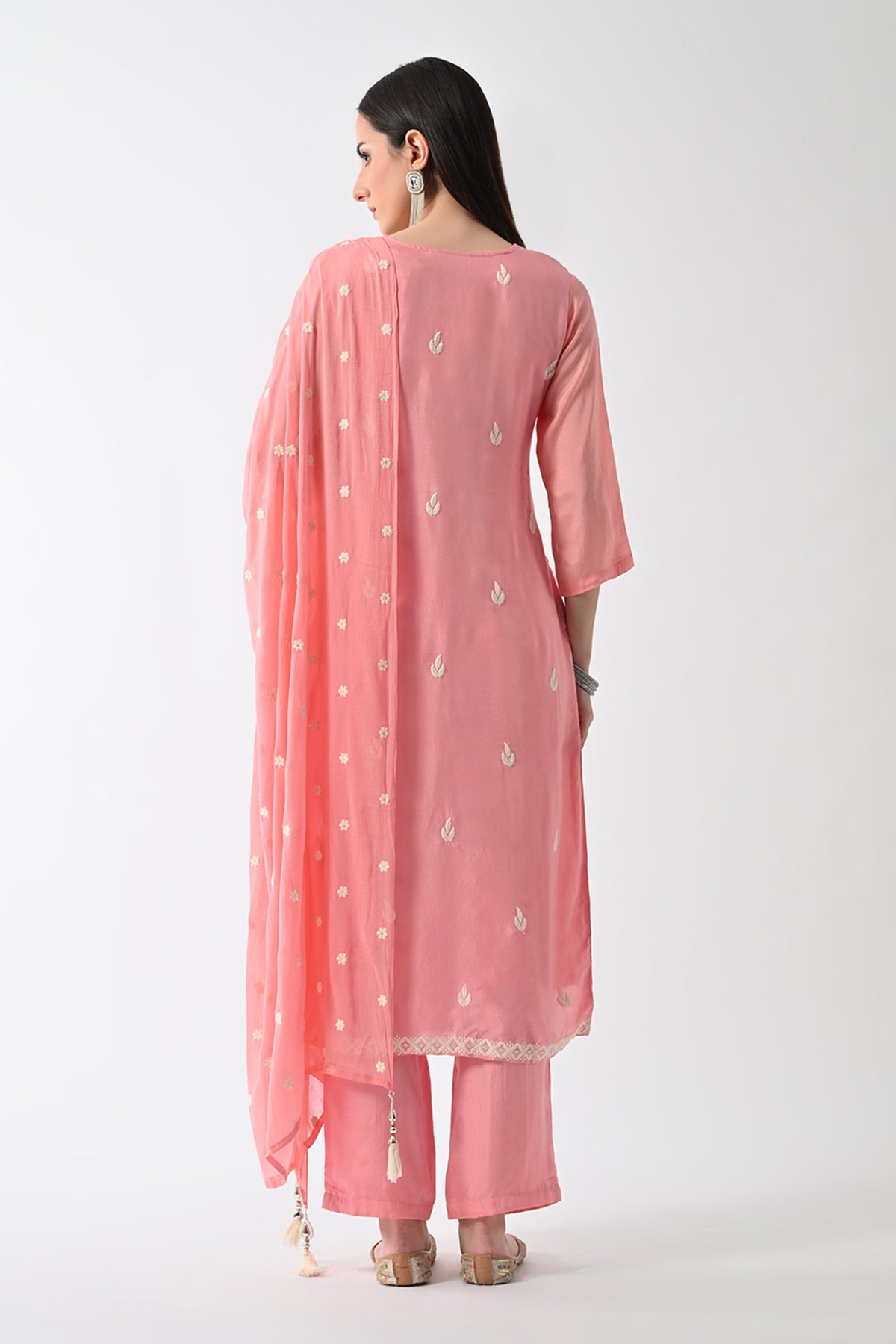 Peach Embroidered Kurta 3 Pcs Set