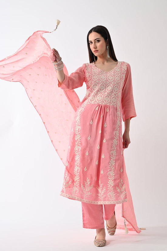 Peach Embroidered Kurta 3 Pcs Set