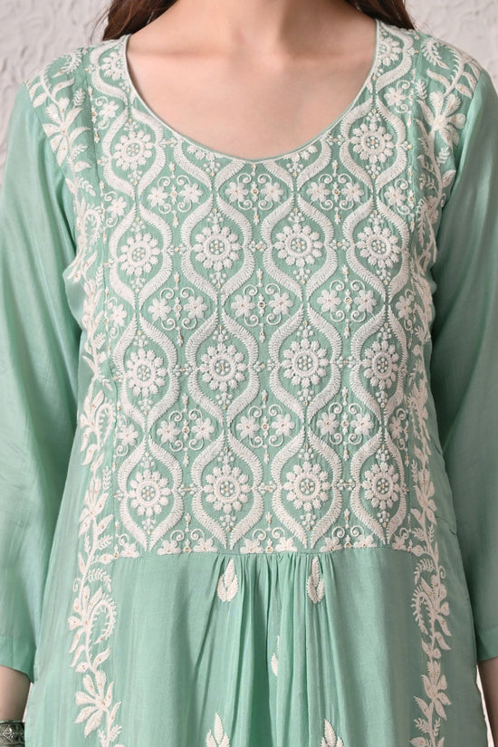 Green A-line Embroidered Kurta 3 Pcs Set