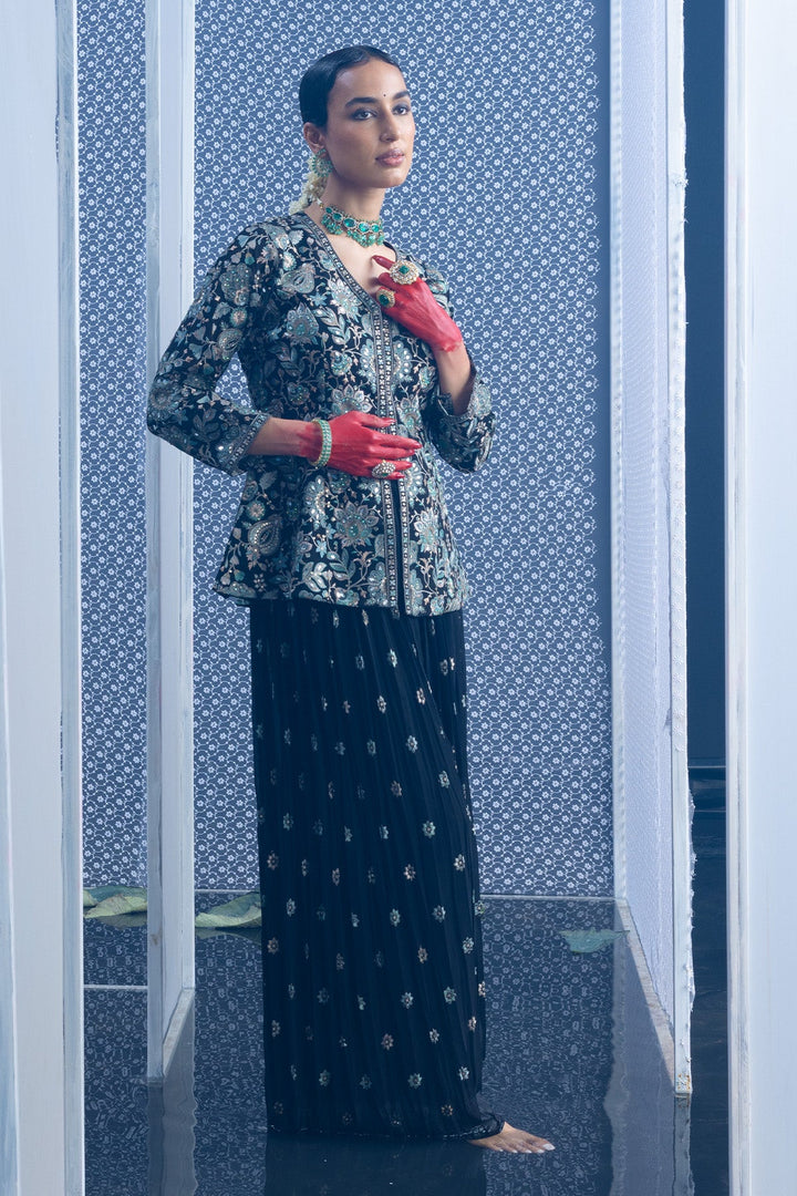 Black Embroidered Cord Set