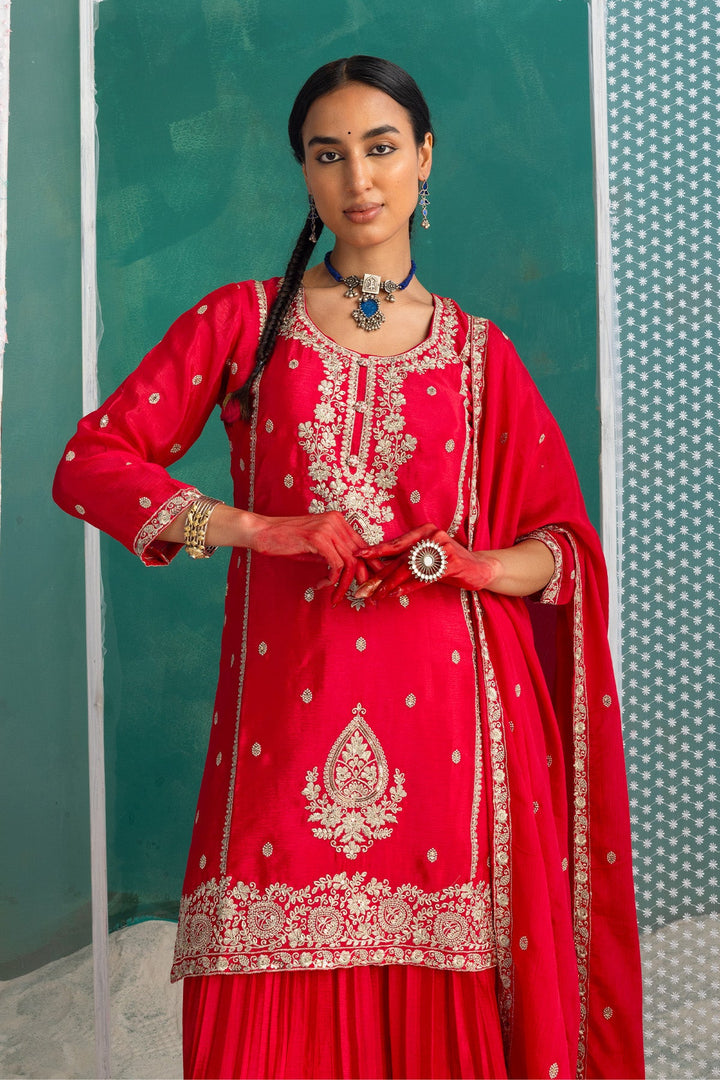 Pink Embroidered Short Kurta Set