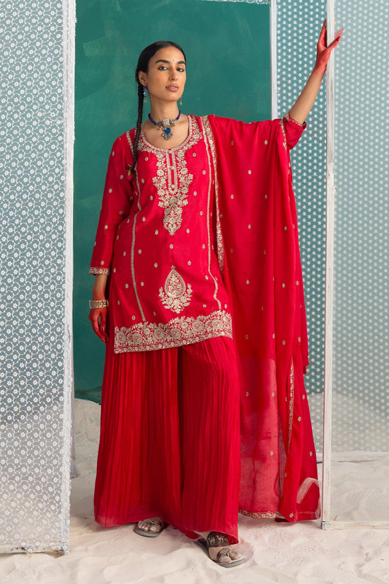 Pink Embroidered Short Kurta Set