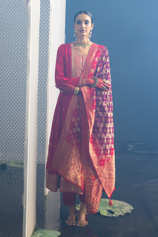 Magenta Embellished Flared Kurta Set