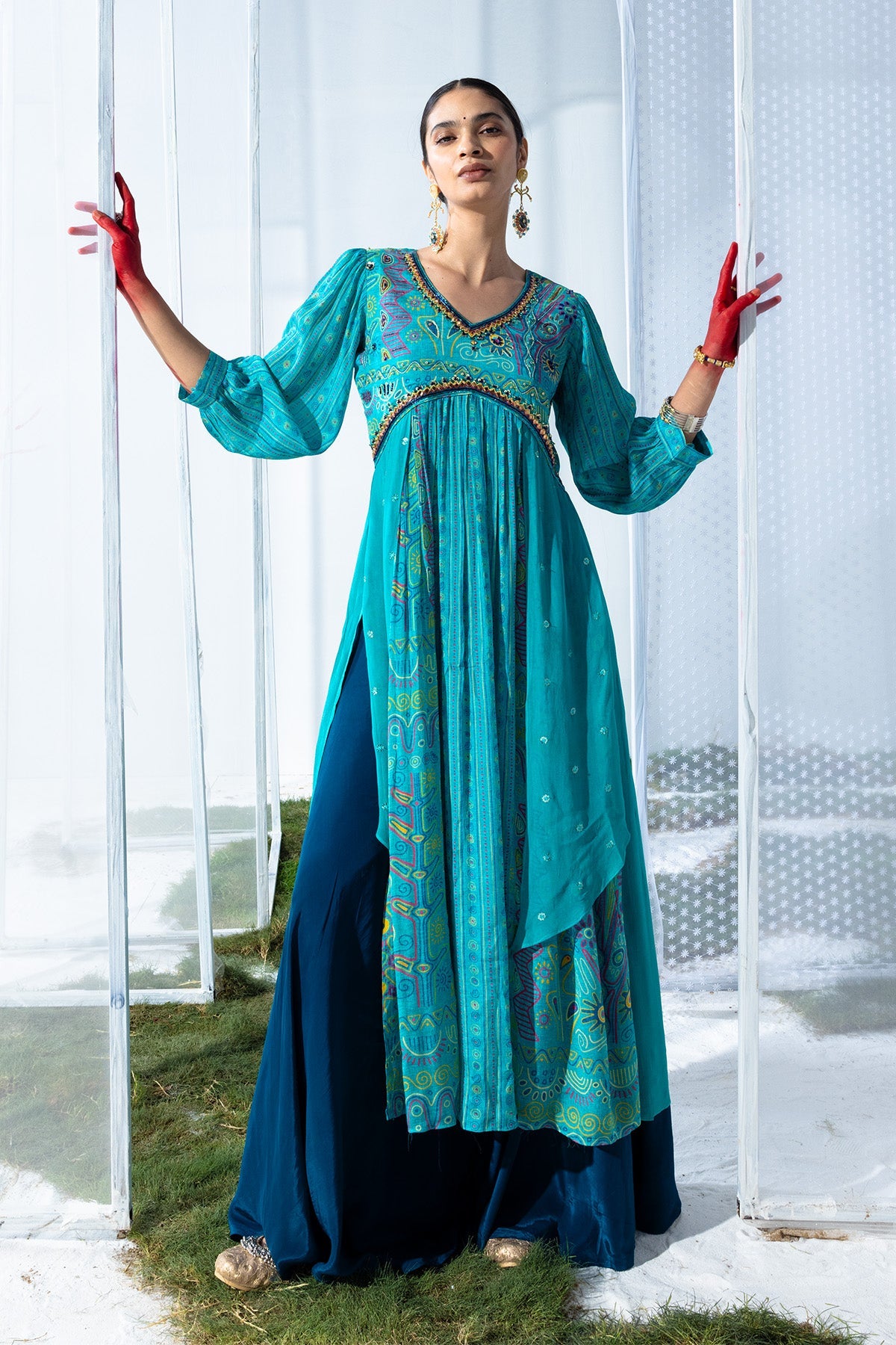 Green Printed Kurta Set