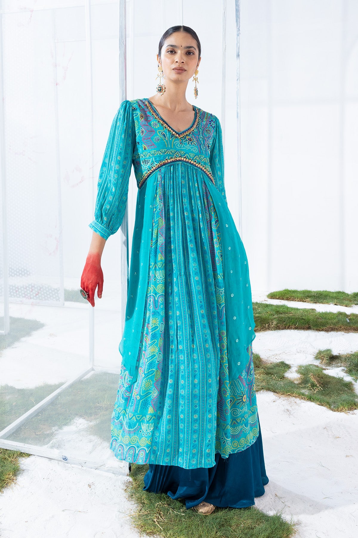 Green Printed Kurta Set