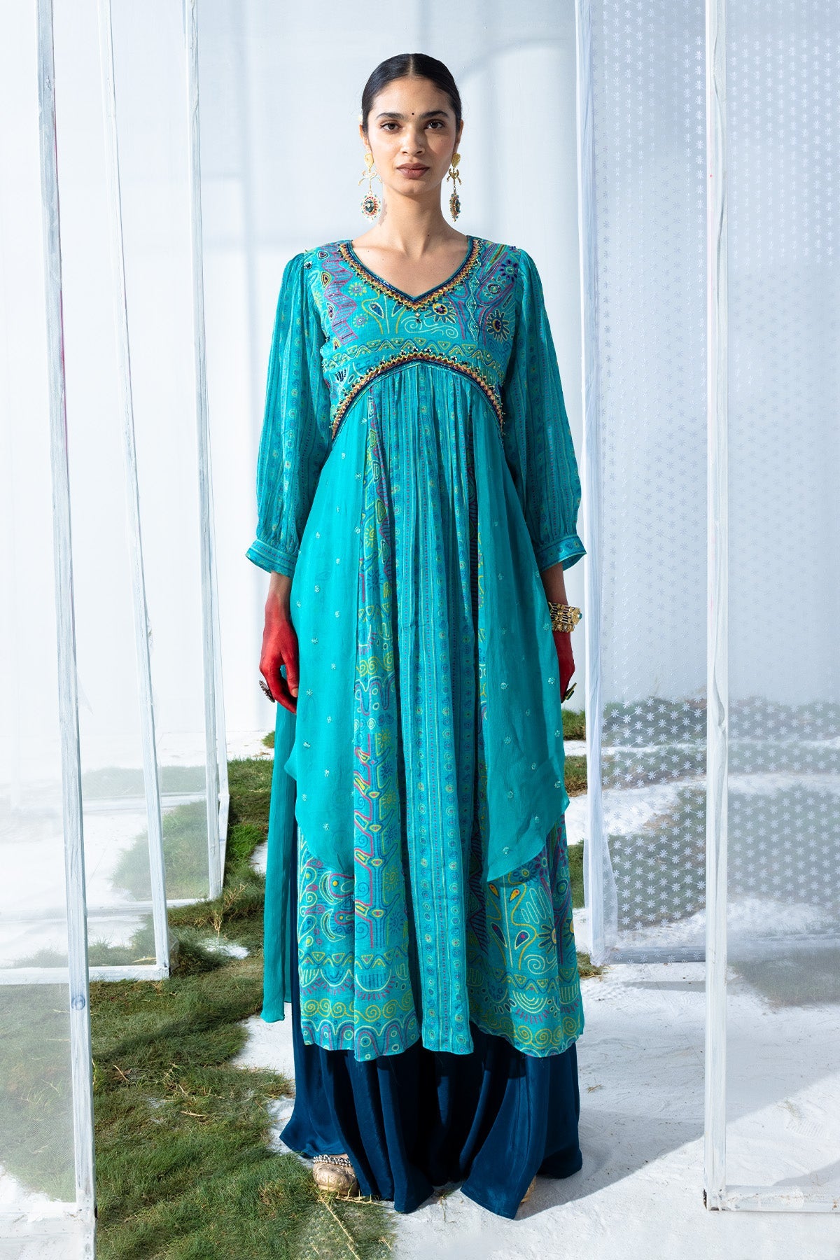 Green Printed Kurta Set