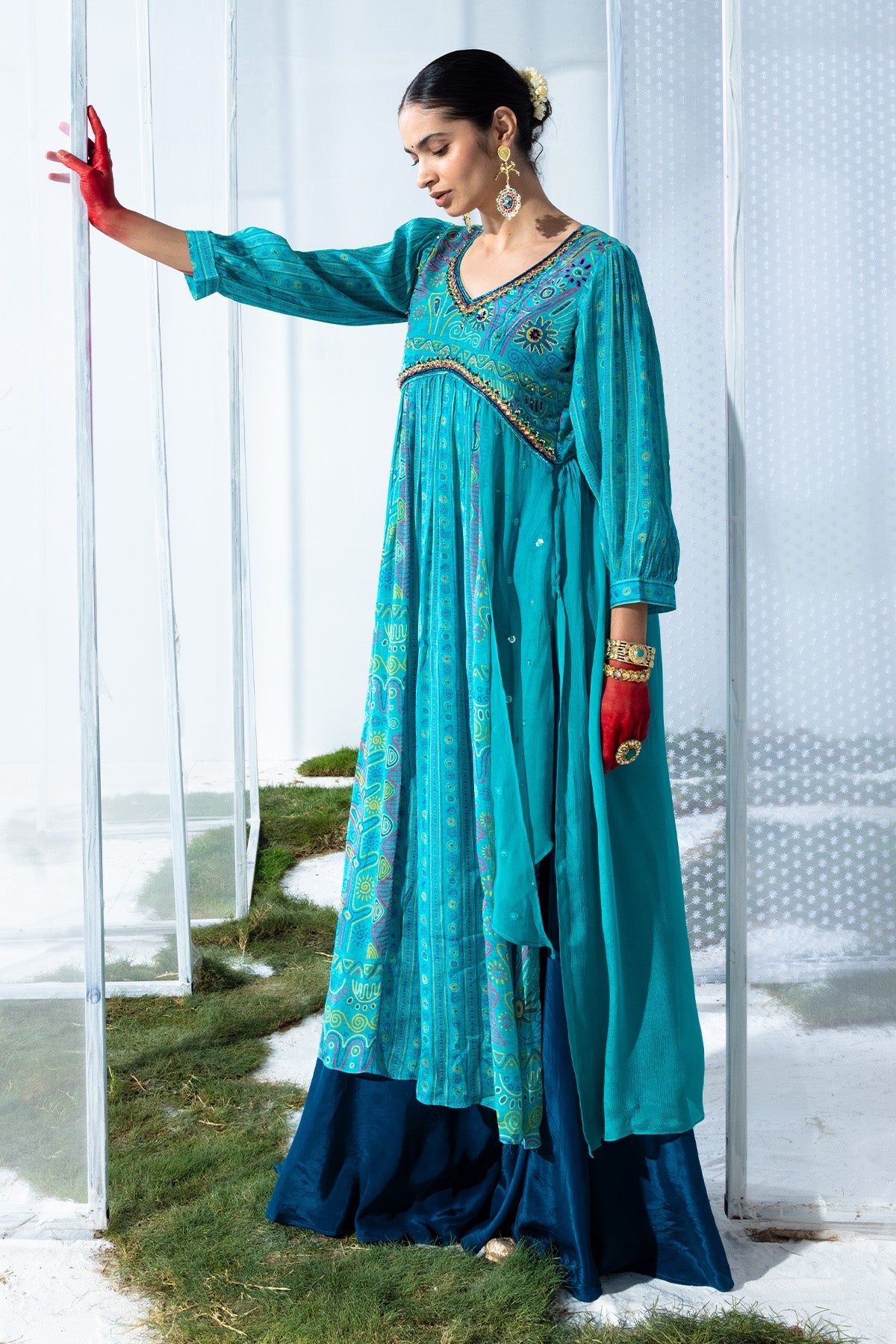 Green Printed Kurta Set