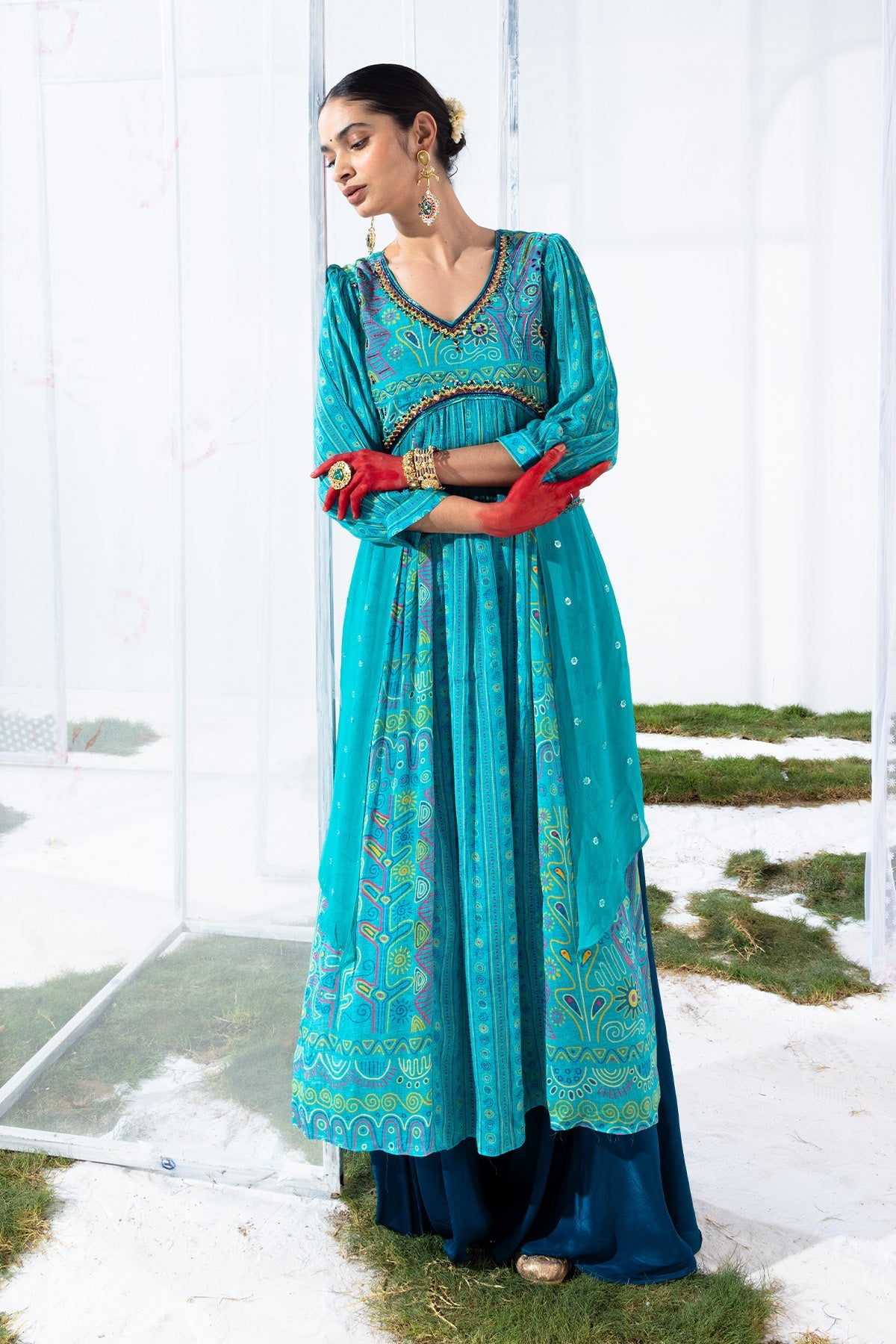 Green Printed Kurta Set