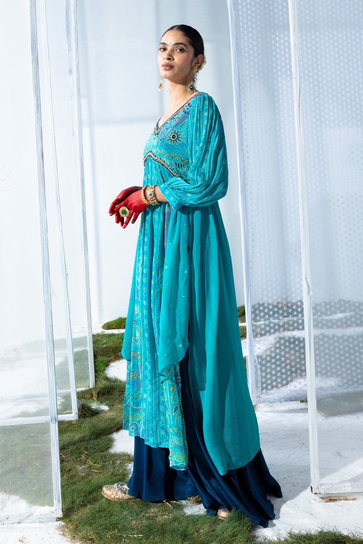 Green Printed Kurta Set
