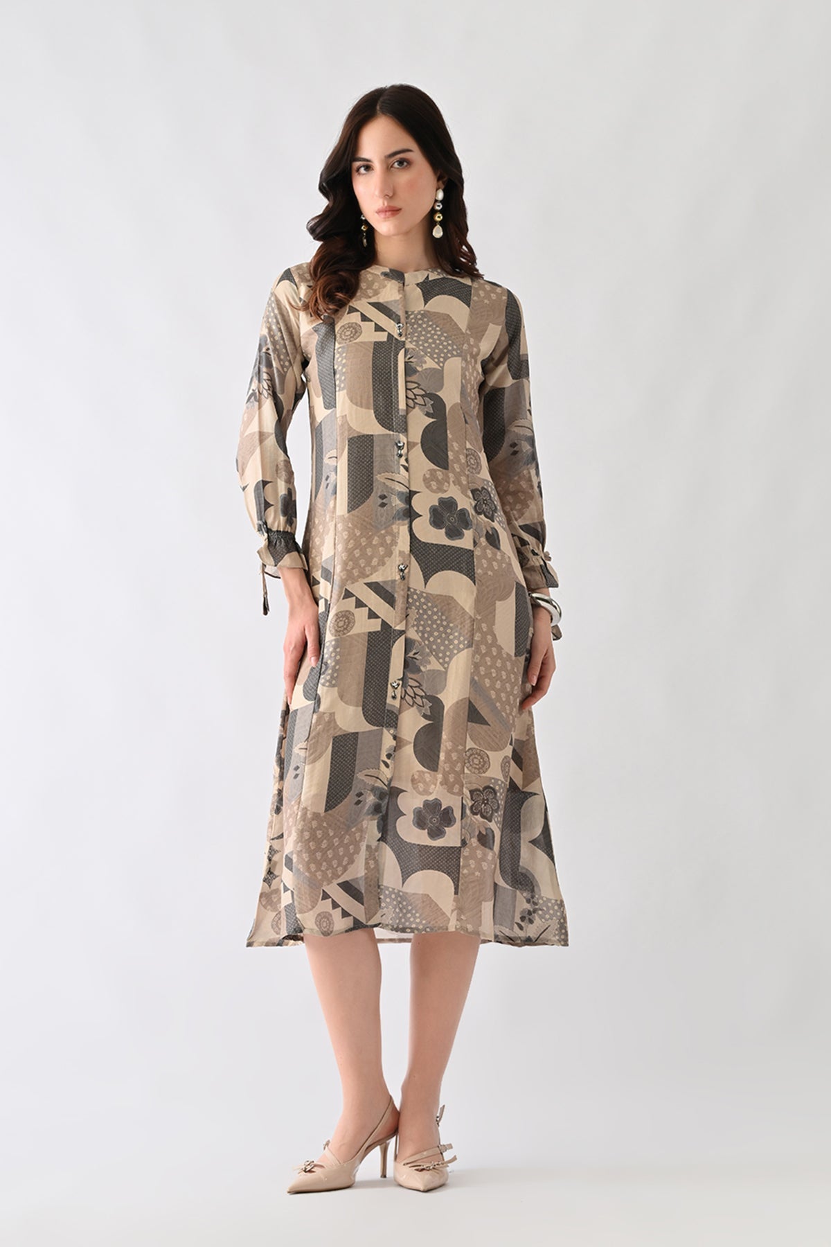 Grey Printed A-Line Dress
