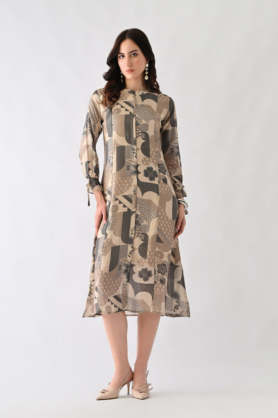 Grey Printed A-Line Dress