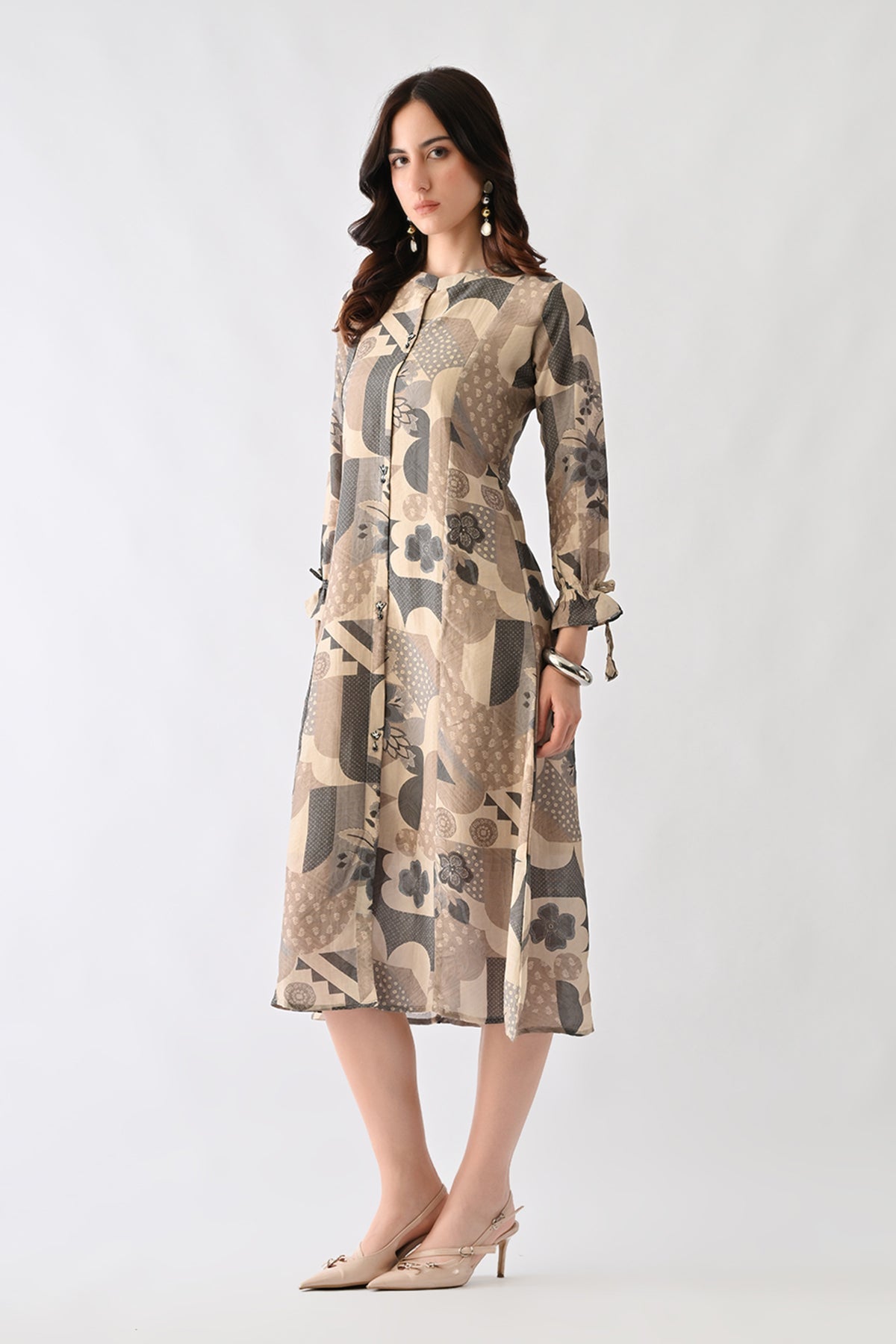 Grey Printed A-Line Dress