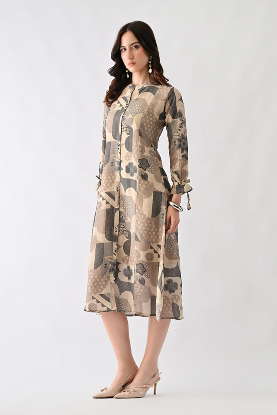 Grey Printed A-Line Dress