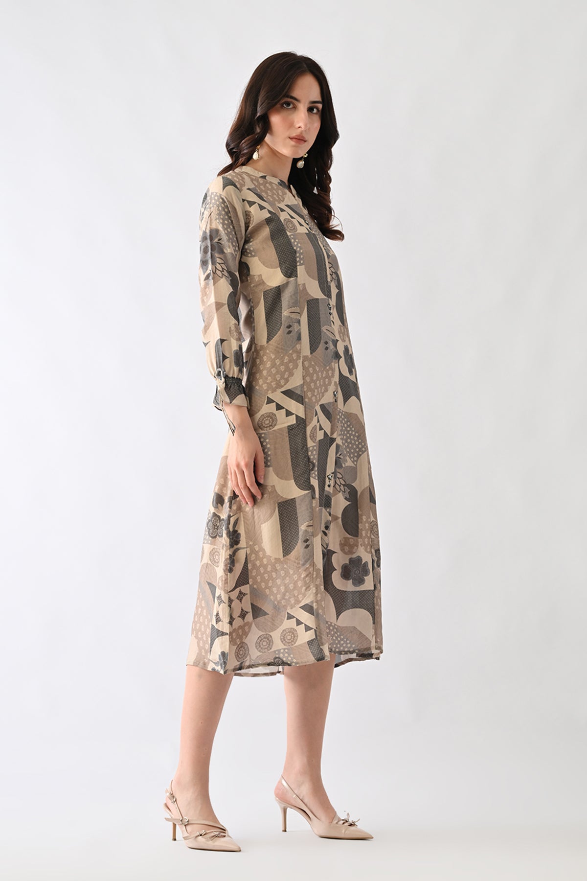 Grey Printed A-Line Dress