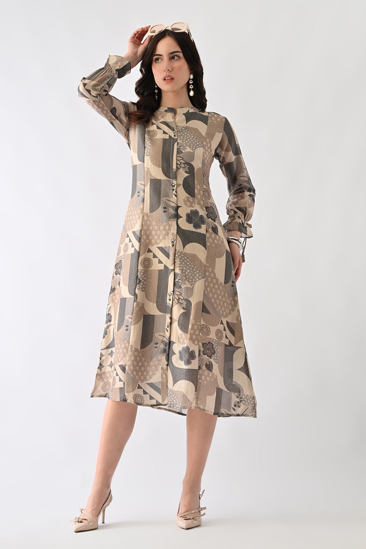 Grey Printed A-Line Dress