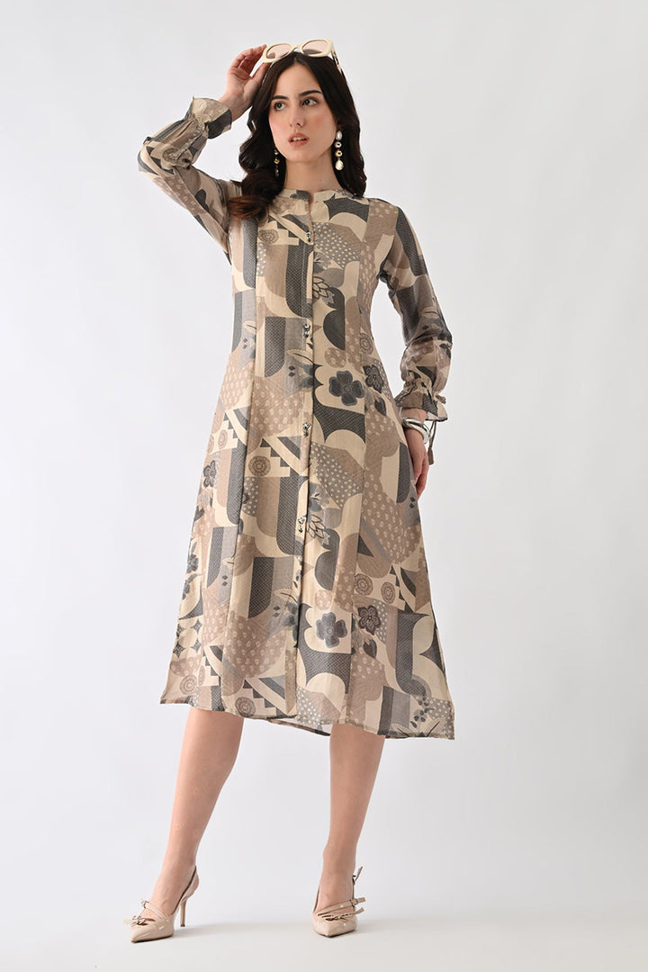 Grey Printed A-Line Dress