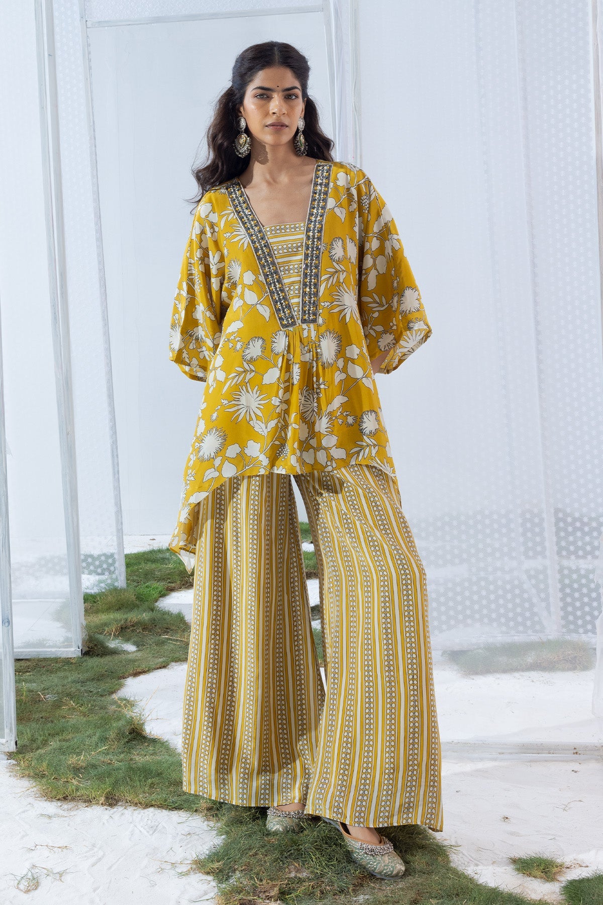 Lemon Yellow Printed Cord Set