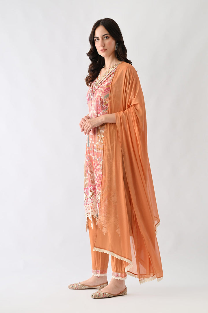 Multi Embroidered Straight Kurta Set (3 Piece)
