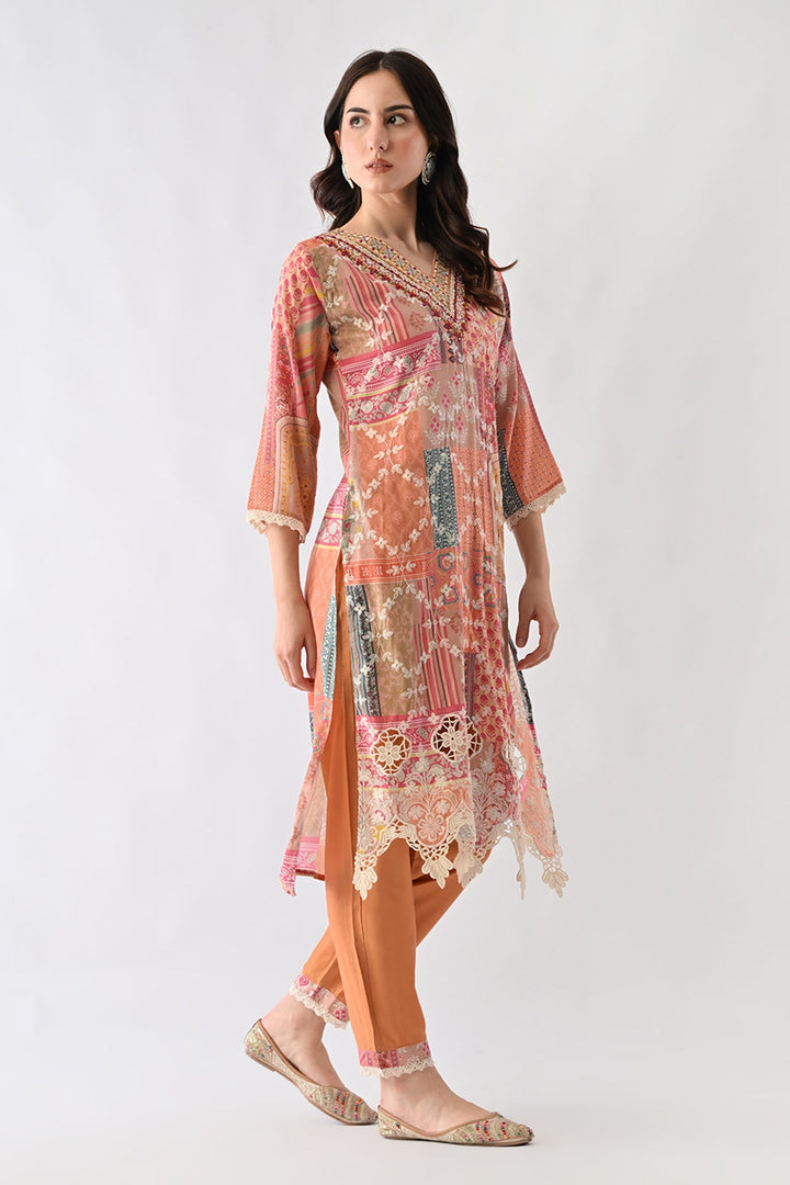 Multi Embroidered Straight Kurta Set (3 Piece)