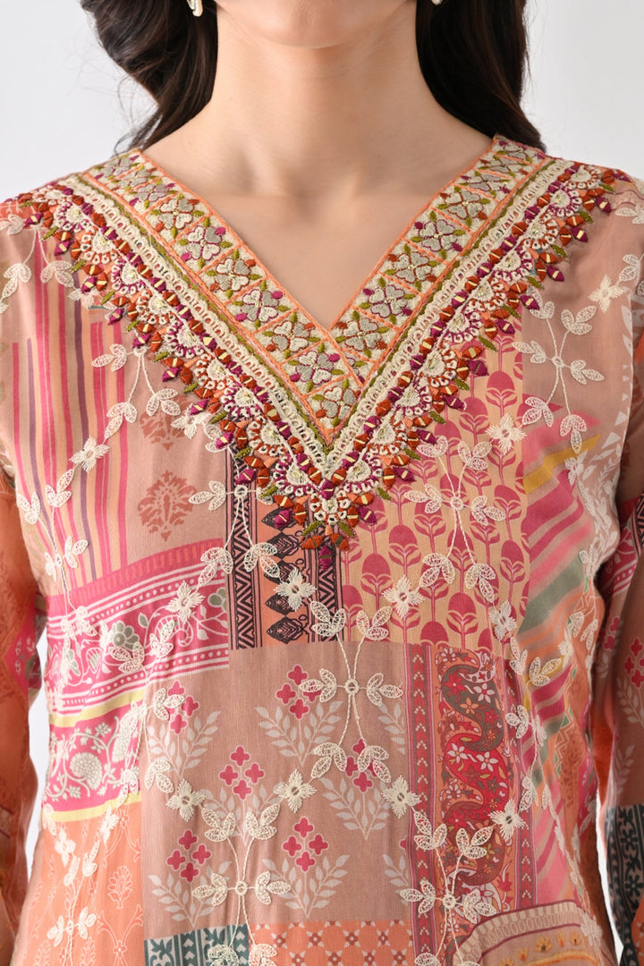 Multi Embroidered Straight Kurta Set (3 Piece)