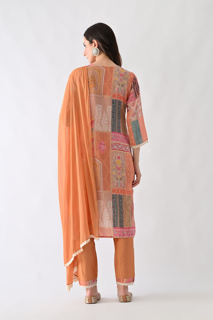 Multi Embroidered Straight Kurta Set (3 Piece)