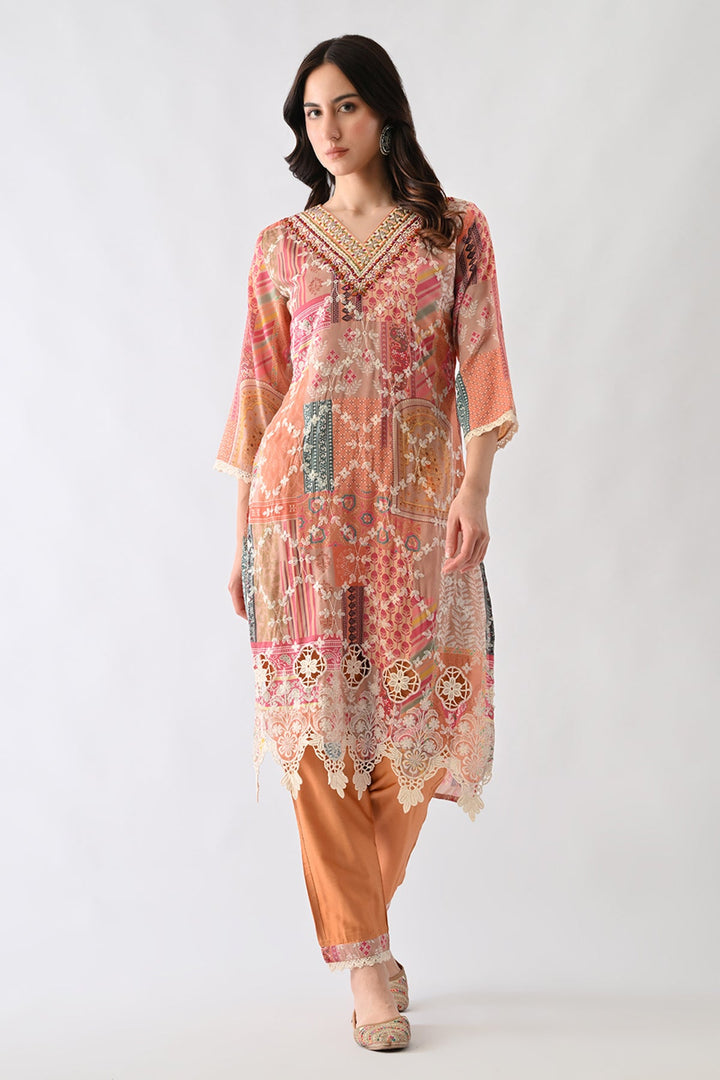 Multi Embroidered Straight Kurta Set (3 Piece)