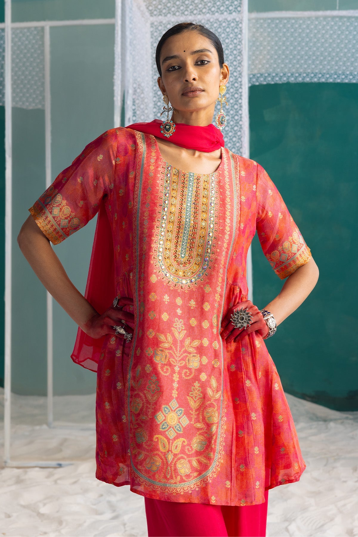 Pink Printed Kurta 3 Pcs Set