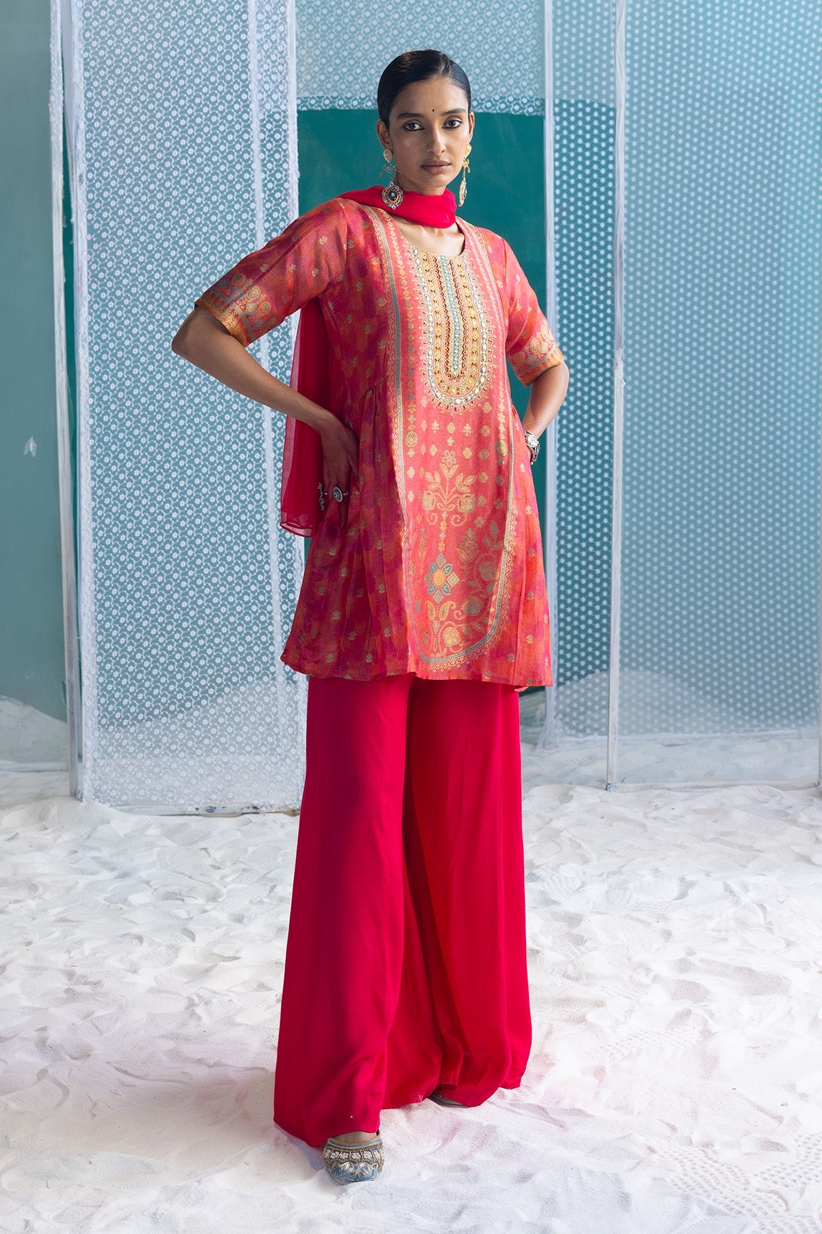 Pink Printed Kurta 3 Pcs Set