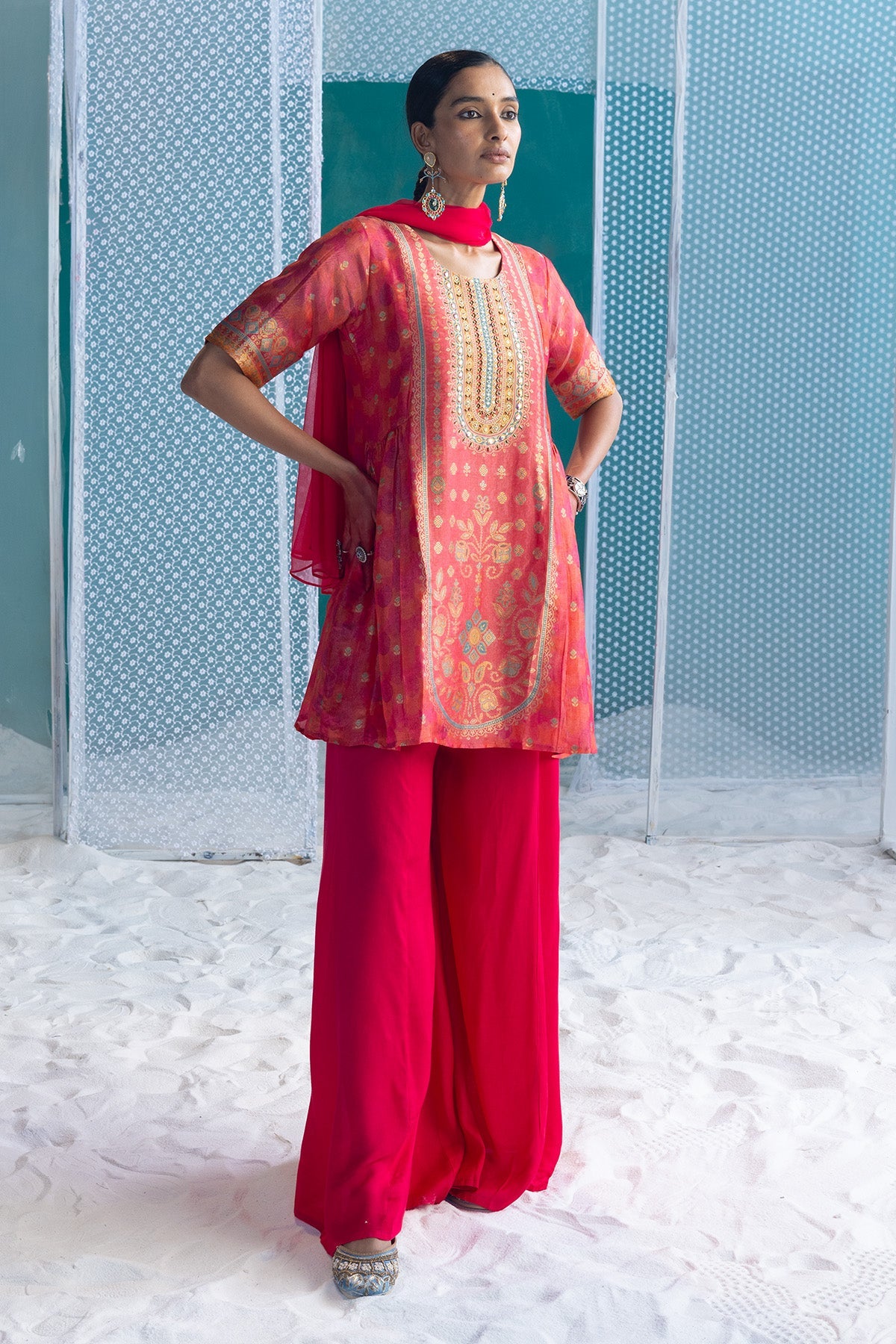 Pink Printed Kurta 3 Pcs Set