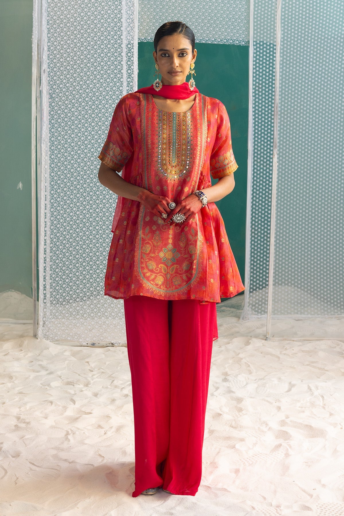 Pink Printed Kurta 3 Pcs Set