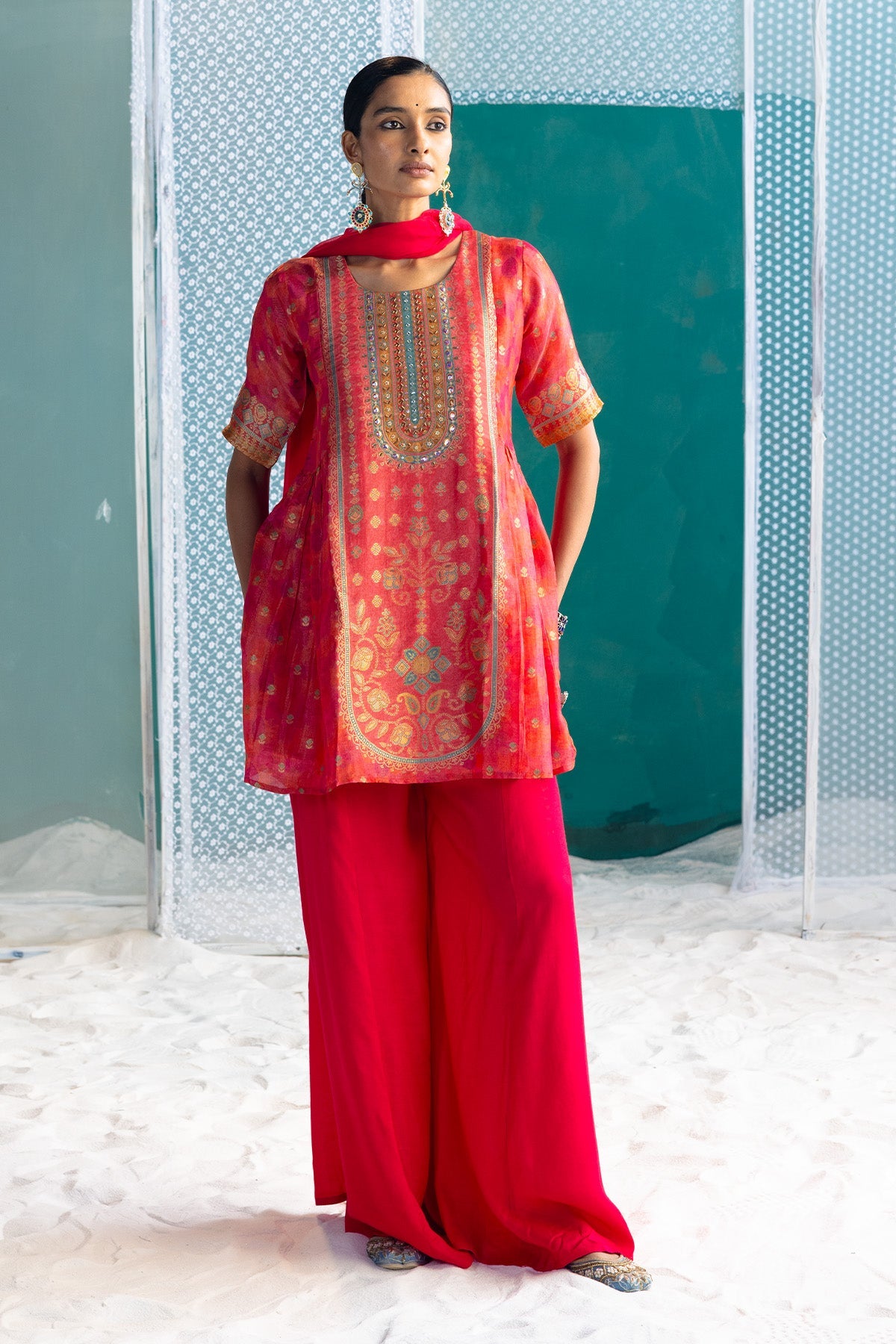 Pink Printed Kurta 3 Pcs Set
