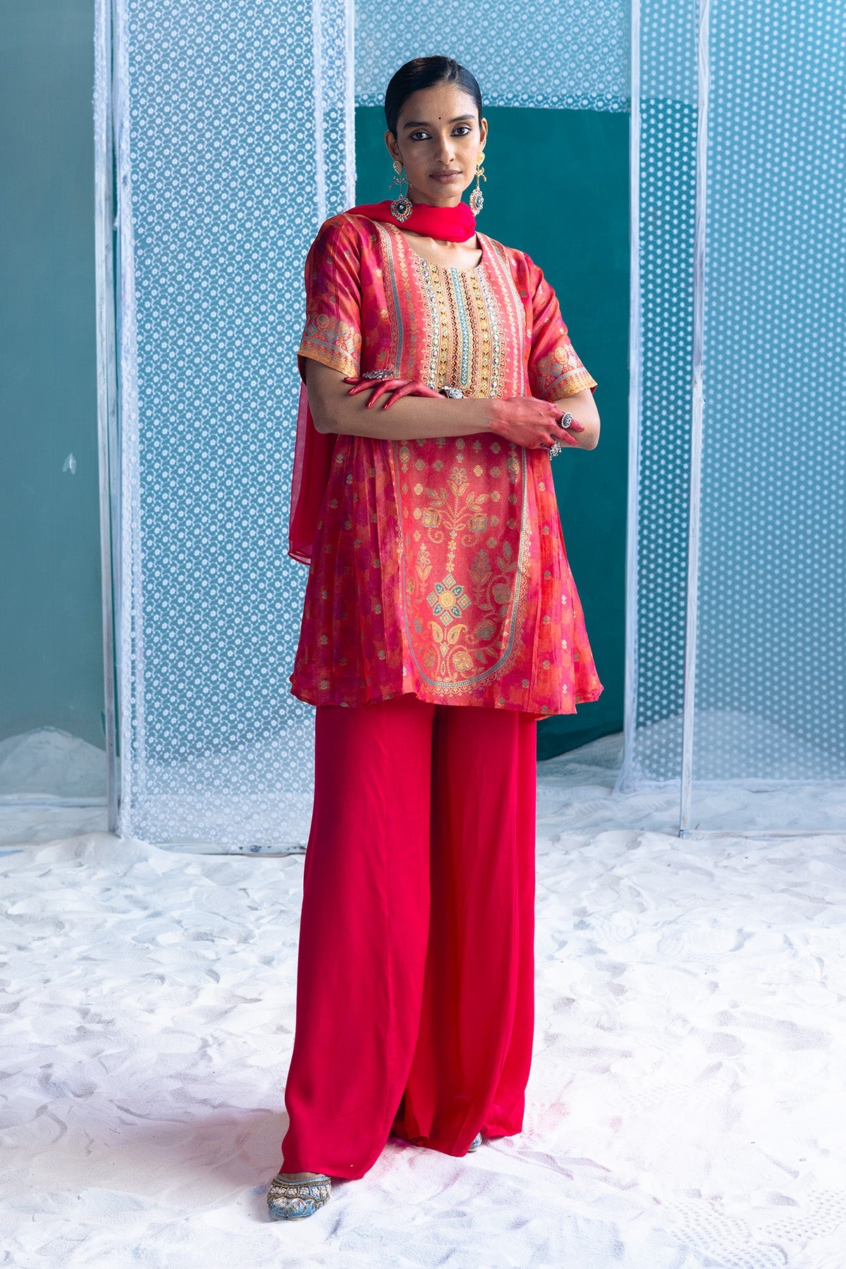 Pink Printed Kurta 3 Pcs Set