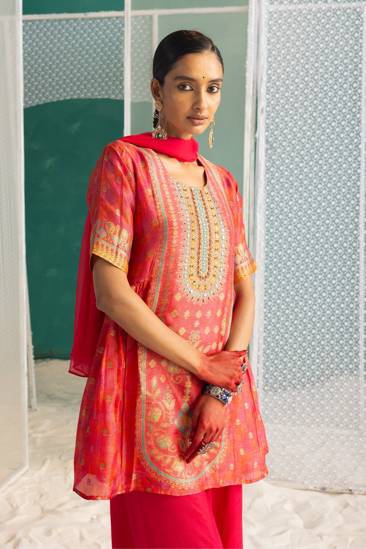 Pink Printed Kurta 3 Pcs Set