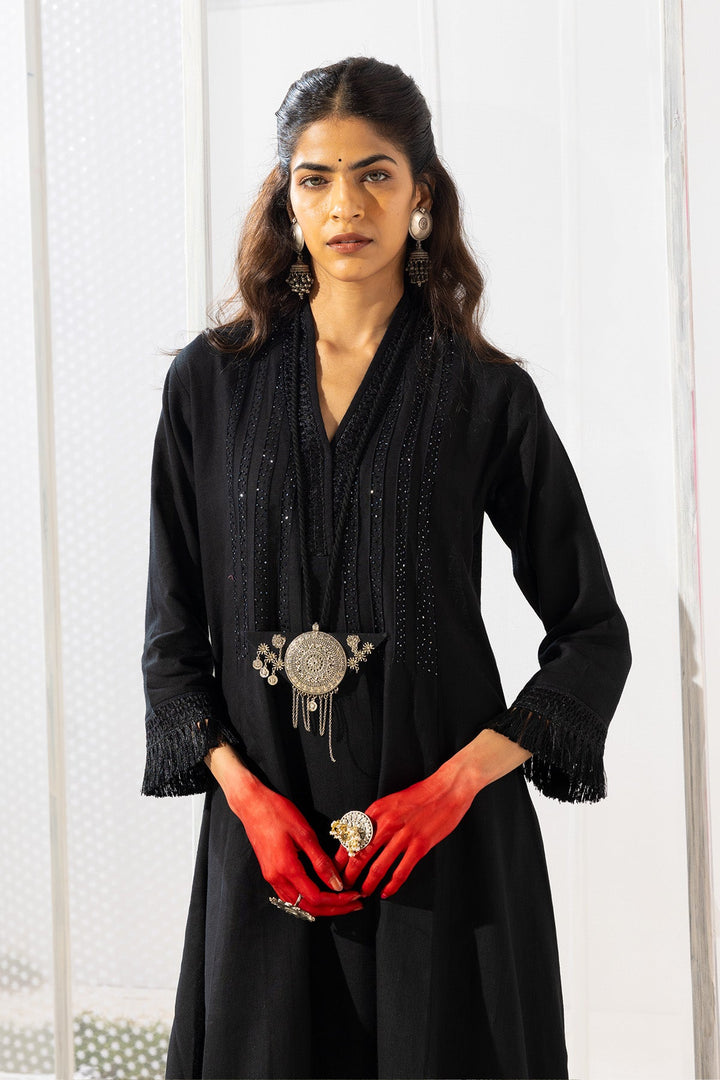 Embellished Black Kurta Set