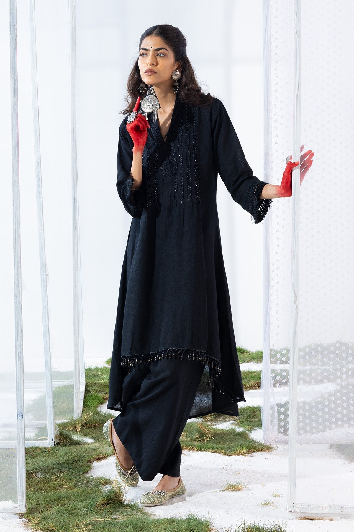 Embellished Black Kurta Set