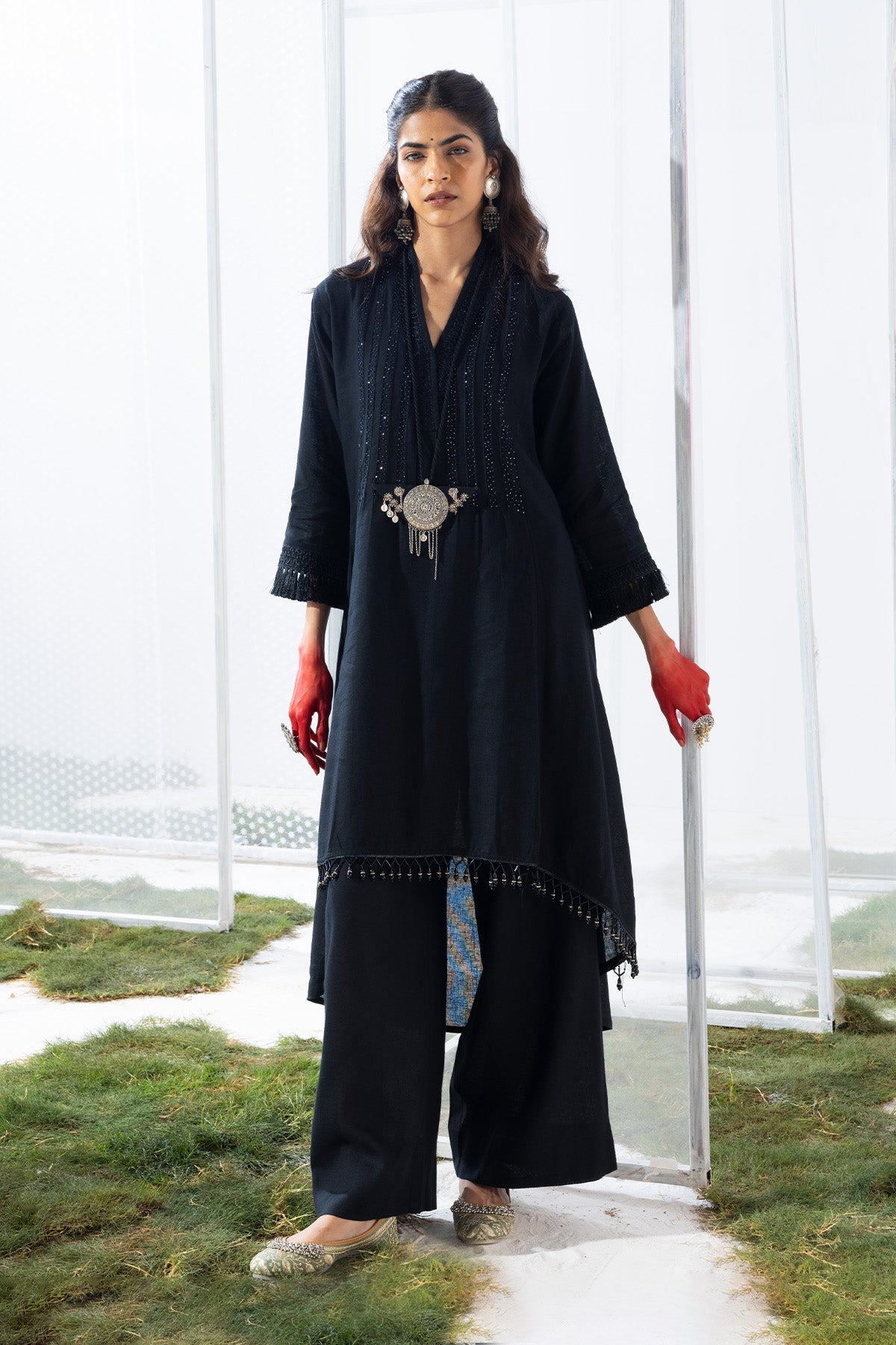 Embellished Black Kurta Set