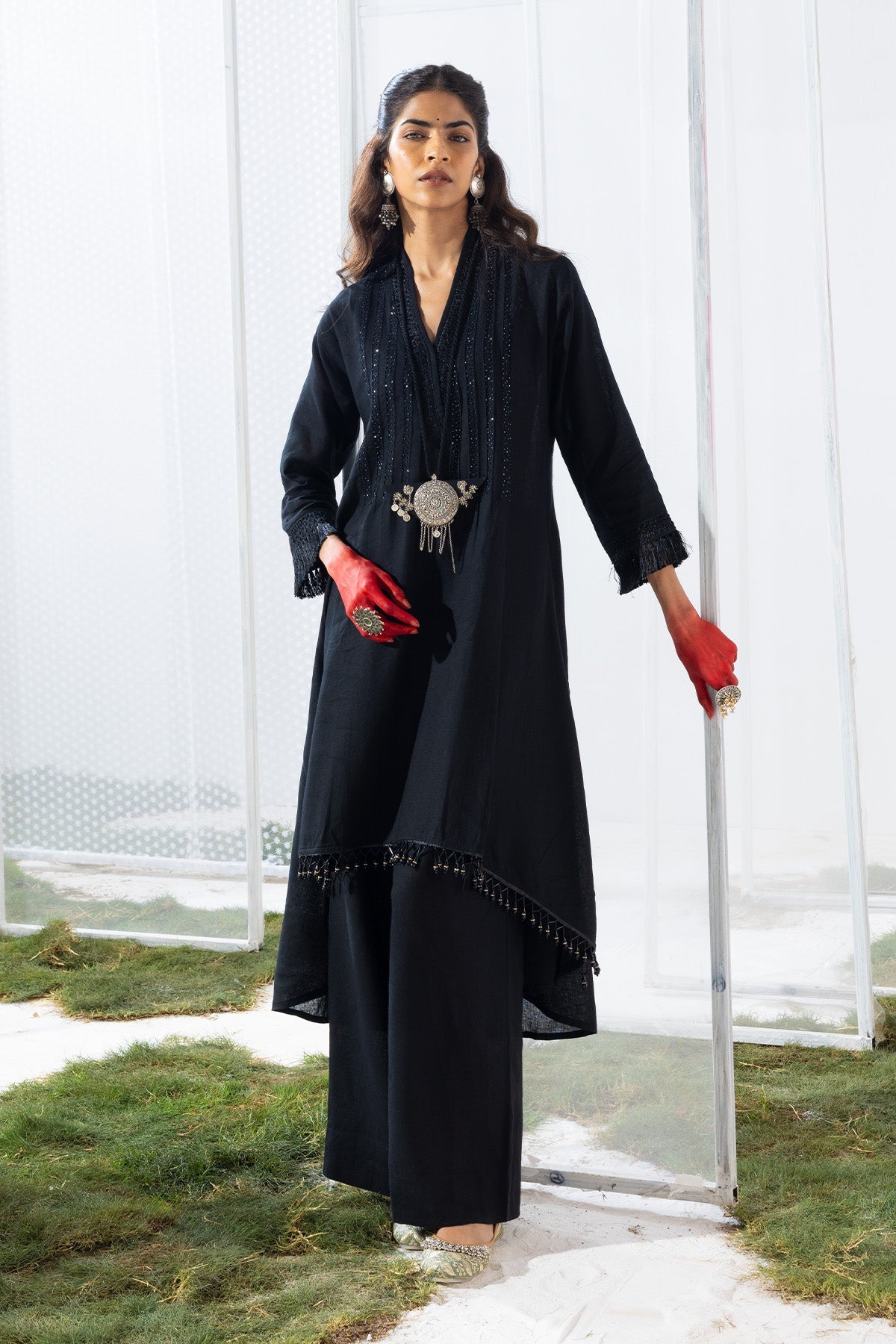 Embellished Black Kurta Set