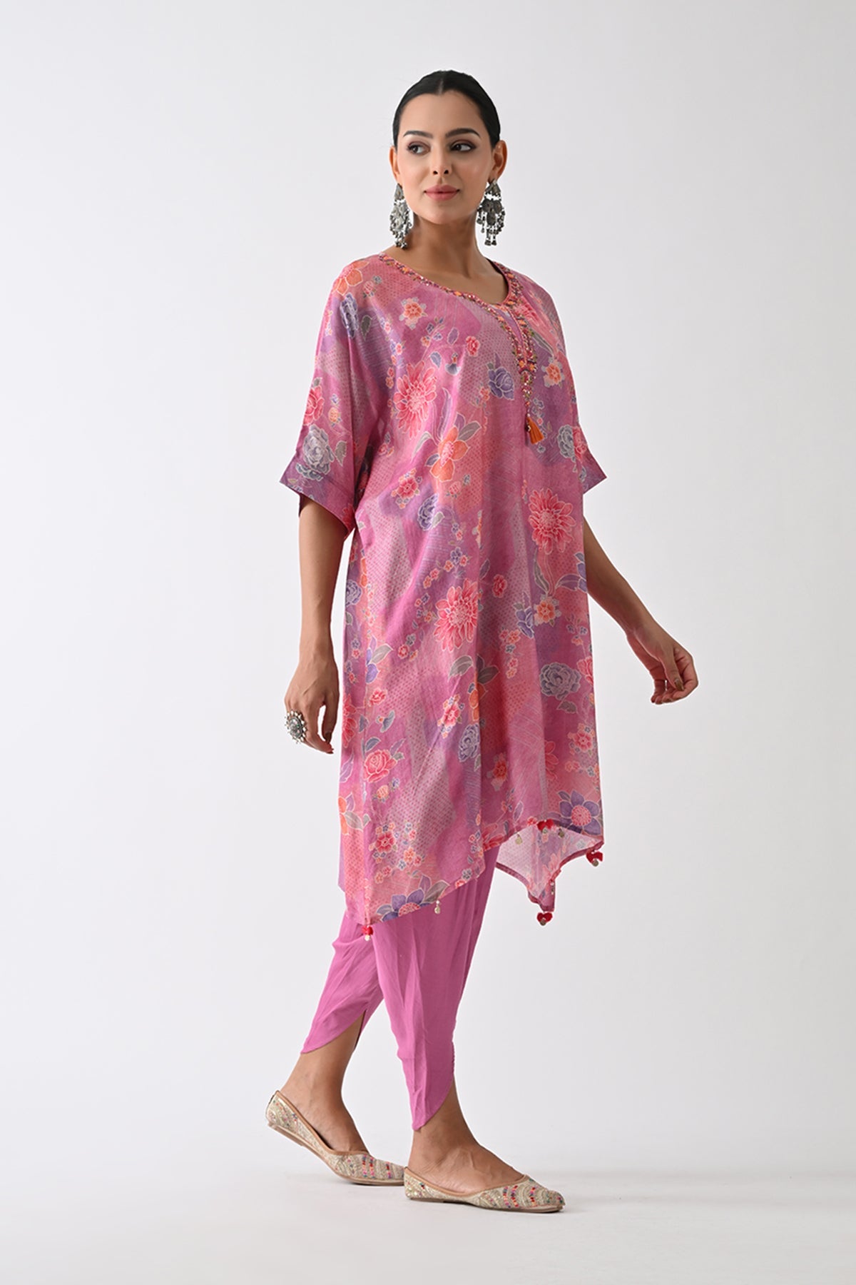 Purple Printed Kaftan 3 Pcs Set