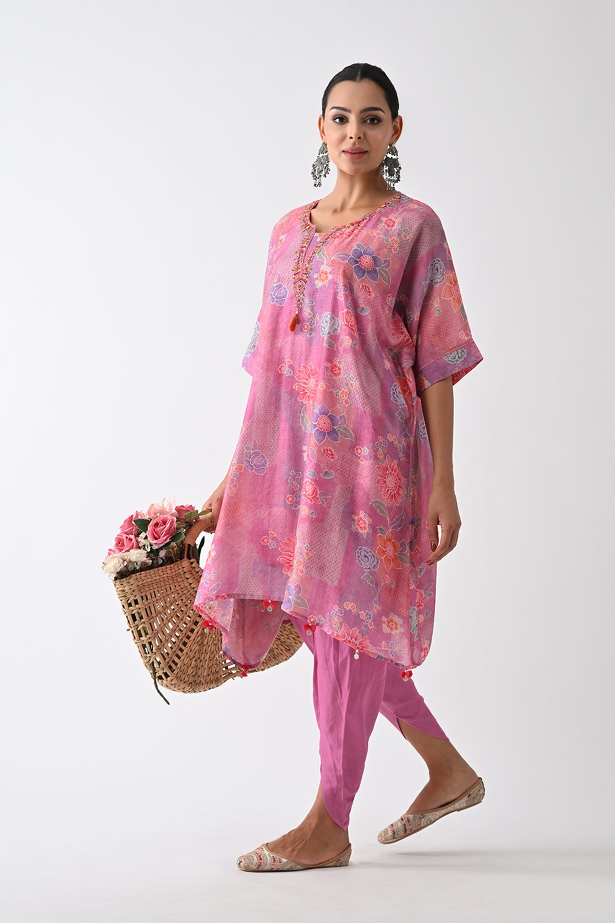 Purple Printed Kaftan 3 Pcs Set